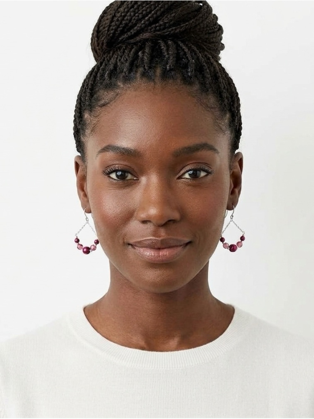 White House Black Market Beaded Marquise Chain Drop Earrings. Burgundy/pink